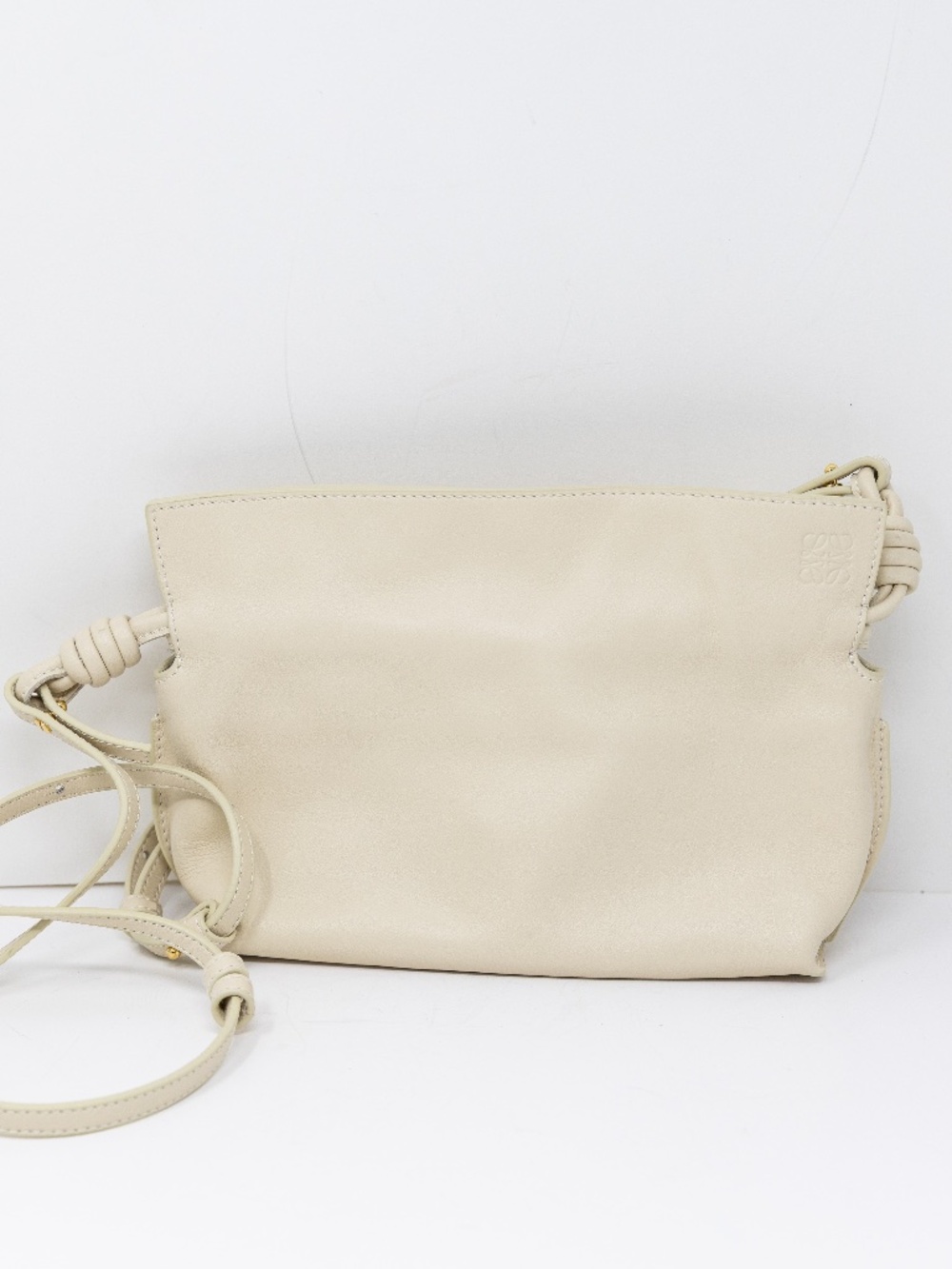 Loewe Flamenco Mini Convertible Shoulder Clutch Bag Purse Nappa Leather Sea Salt